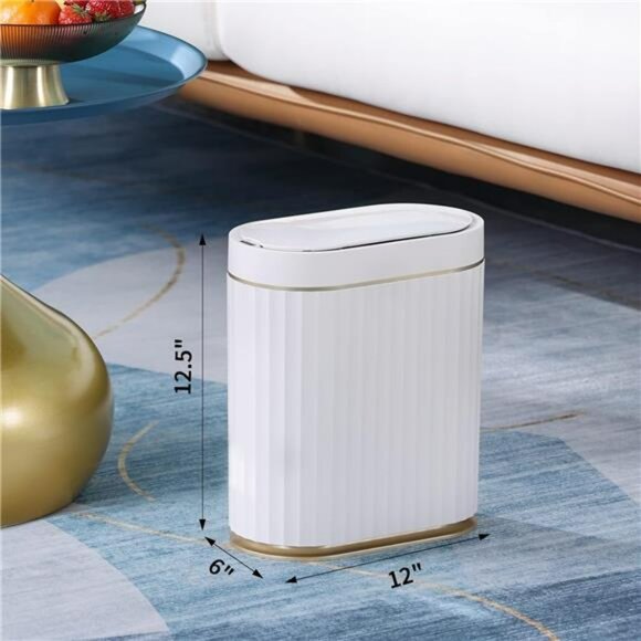 Motion Sensor Trash Can 2 Gallon White Gold Slim Bathroom Kitchen Office Bin - Picture 3 of 7